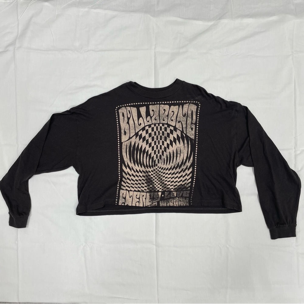 Billabong Dark Grey & Cream Graphic Cropped Long Sleeve Women’s Small
